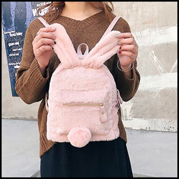 Faux Fur Rabbit Ears Backpack Cute Y2K School Bag Satchel Adjustable Straps main image 4